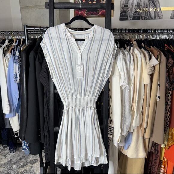 Rails Angelina Ryland Stripe Smocked Waist Linen Mini Dress - Picture 2 of 11